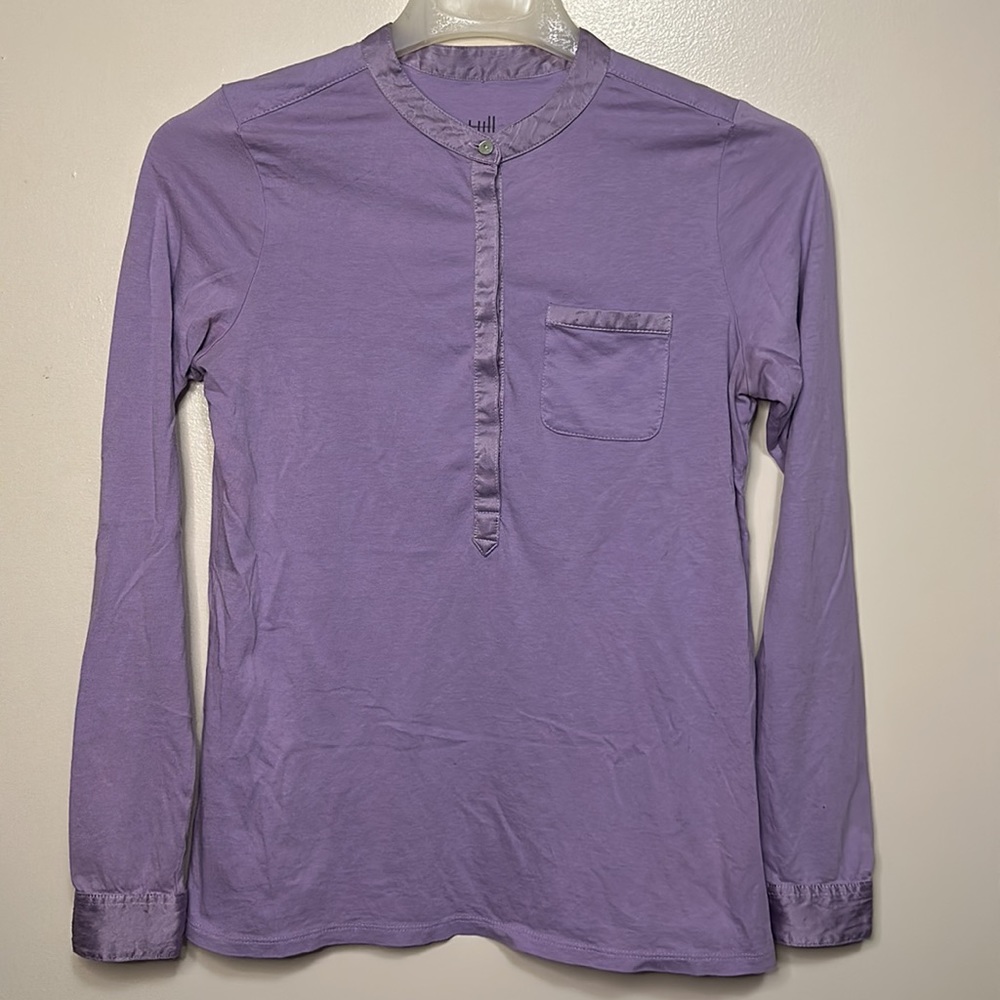 J.Jill Purple Silk Trim Henley Hidden Button Long Sleeve Shirt XS